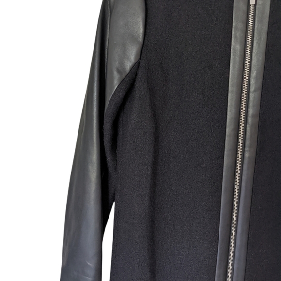 TED BAKER Vipper Black Faux Leather Sleeve Wool Zipper Coat Jacket - Picture 6 of 10